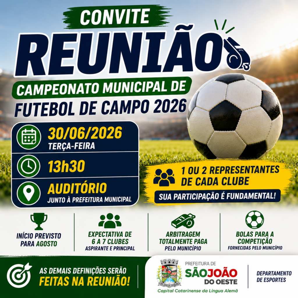 Departamento de Esportes convida clubes para reunião do Campeonato Municipal de Futebol de Campo 2026