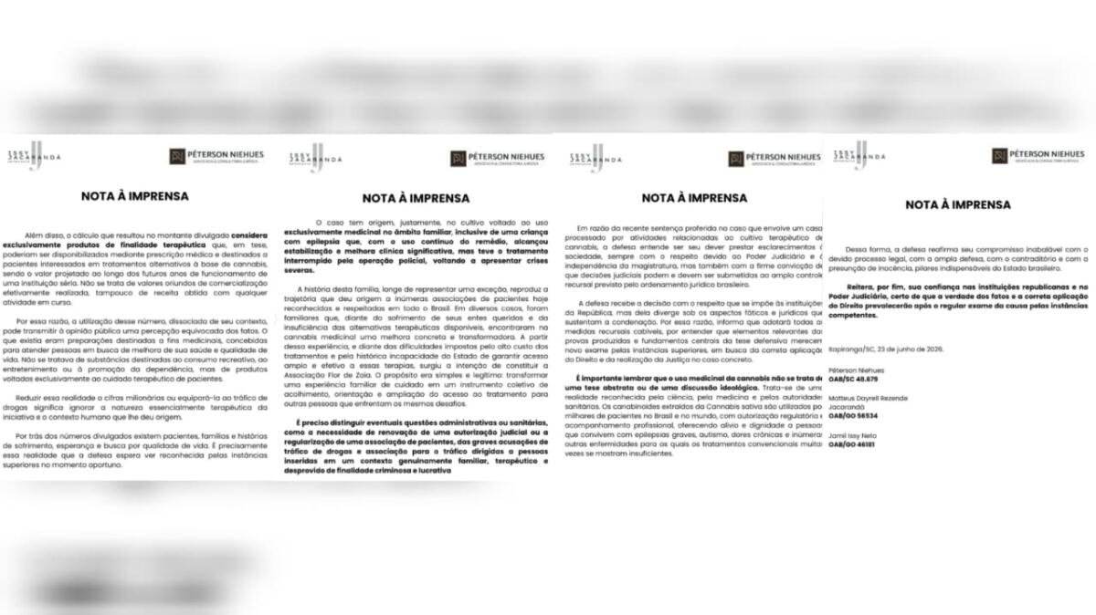 Defesa de casal condenado por tráfico de drogas em Itapiranga emite nota de esclarecimento
