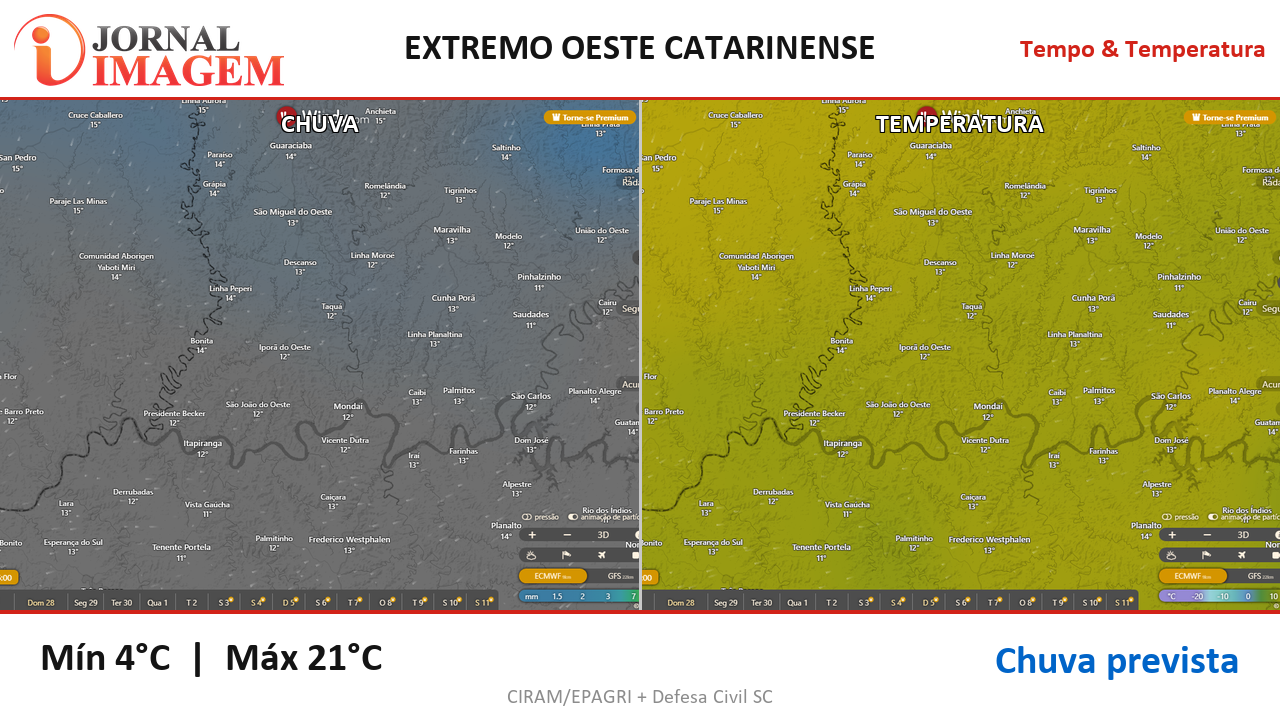 Previsão do Tempo — Extremo Oeste de SC — 27/06/2026