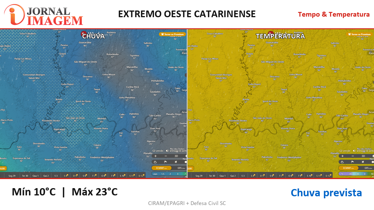 Previsão do Tempo — Extremo Oeste de SC — 28/06/2026