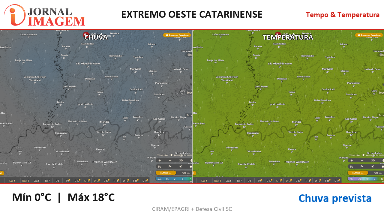 Previsão do Tempo — Extremo Oeste de SC — 03/07/2026