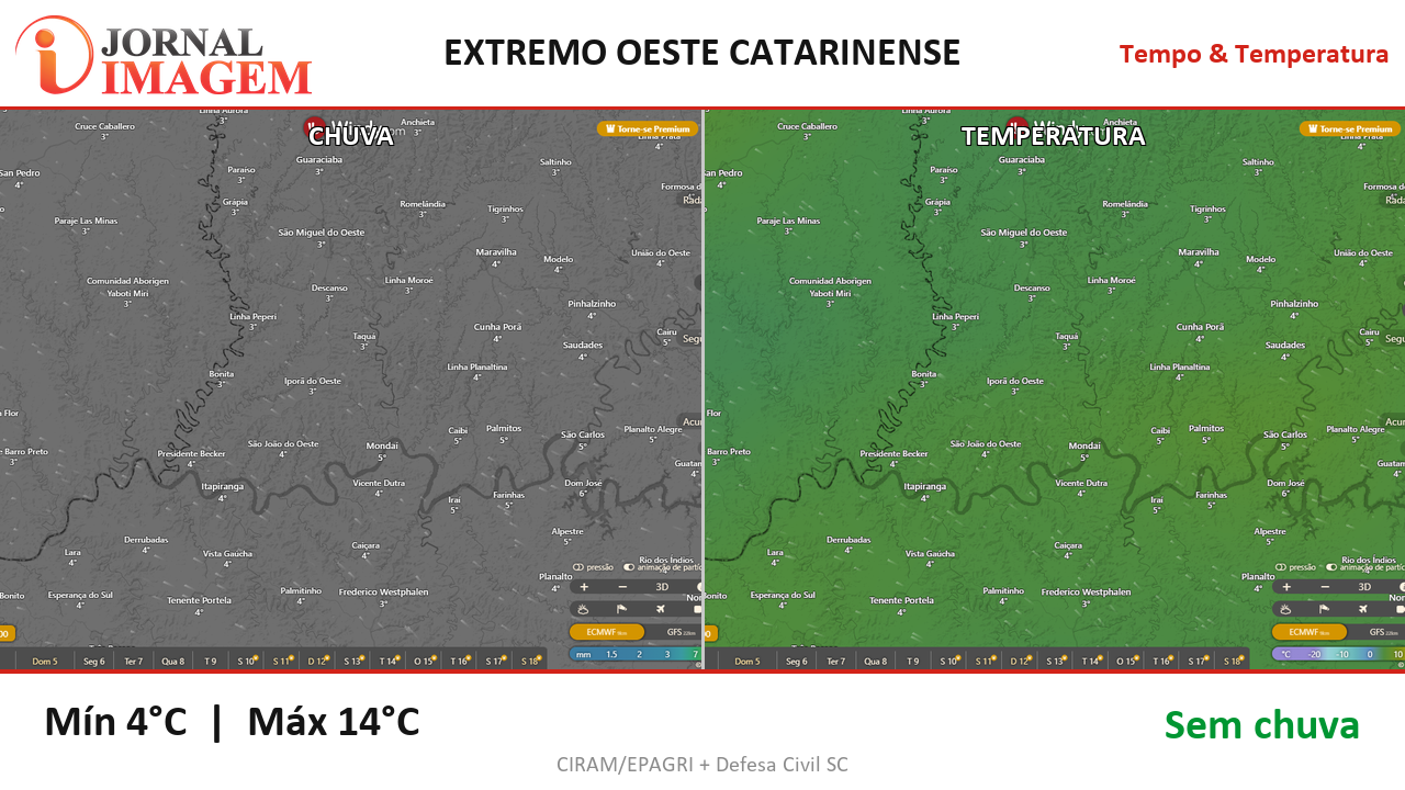Previsão do Tempo — Extremo Oeste de SC — 04/07/2026
