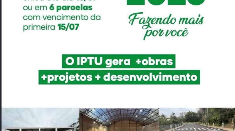 IPTU 2026 em Mondaí pode ser pago com 10% de desconto à vista até 15 de julho