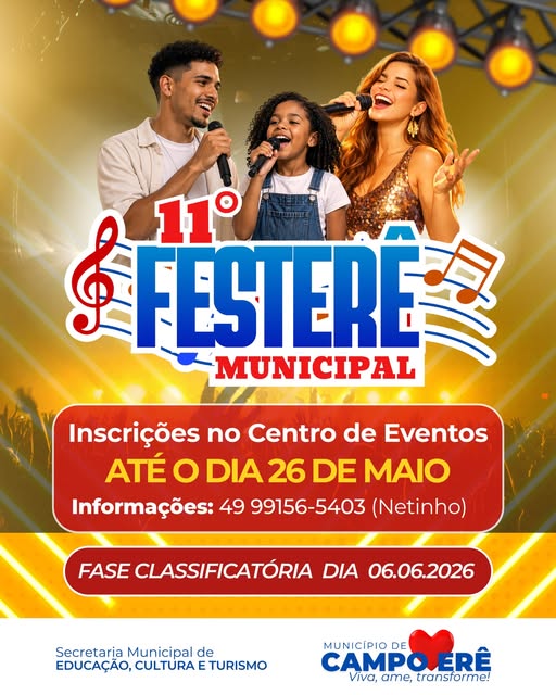 11º. FESTERÊ – Festival da Interpretação da Música Livre de Campo Erê - Município de Campo Erê
