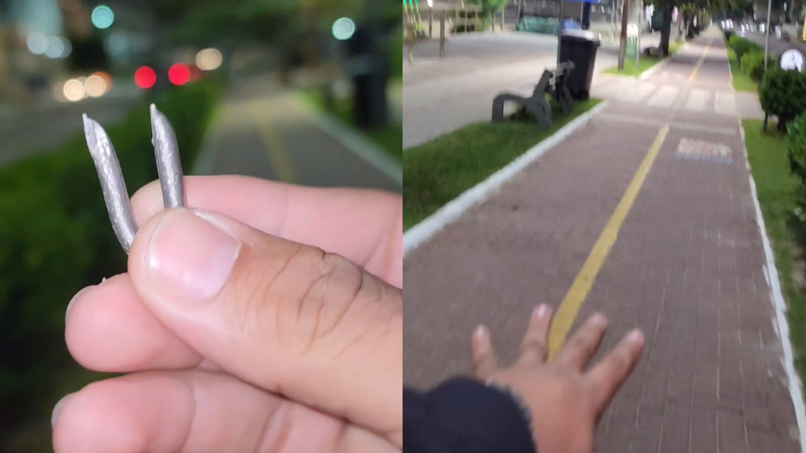 “Já não é a primeira vez”: morador faz alerta após encontrar pregos e grampos espalhados por ciclofaixa de Itapema