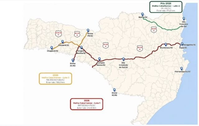 Pedágios eletrônicos no Oeste de SC devem começar a operar em 2027, aponta cronograma federal