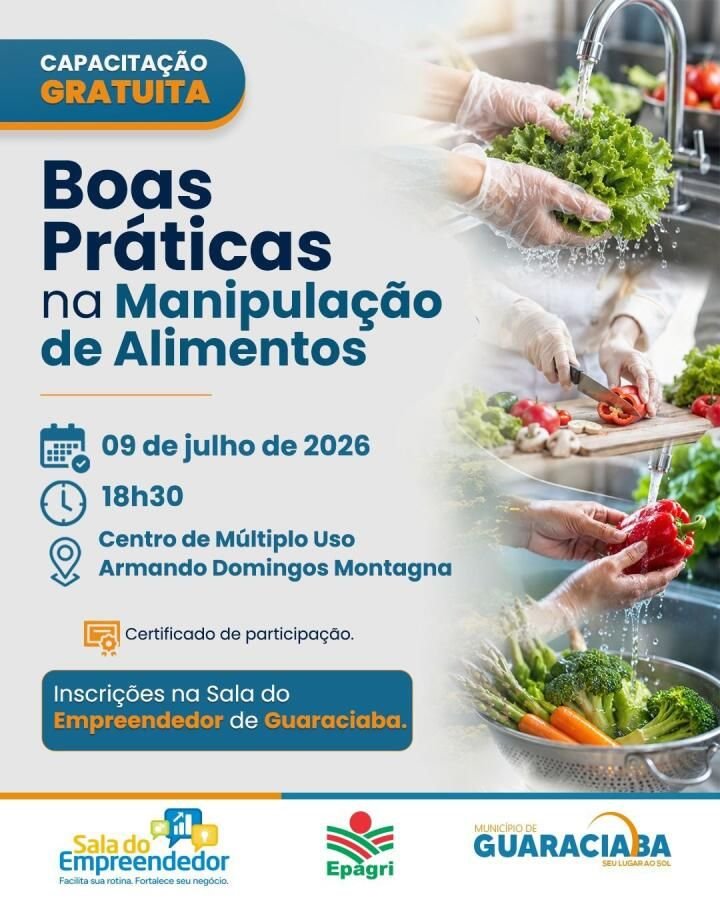 Guaraciaba promove curso gratuito sobre boas práticas na manipulação de alimentos