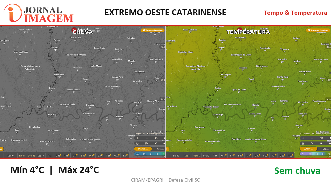Previsão do Tempo — Extremo Oeste de SC — 09/07/2026