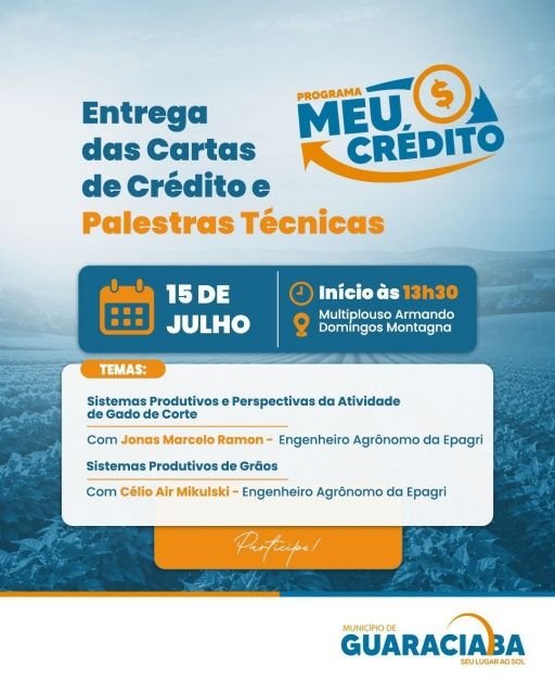 Secretaria de Agricultura de Guaraciaba define data para entrega das cartas do programa Meu Crédito