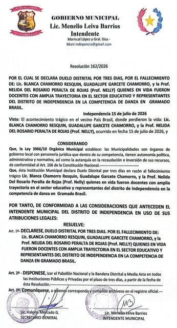 Municipalidade de Idependencia, no Paraguai decreta luto oficial após acidente com delegação de dança no Oeste de SC