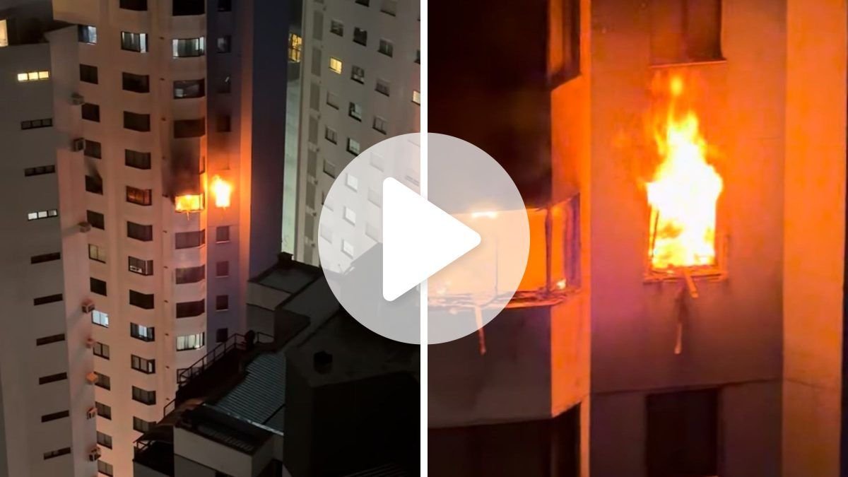 Incêndio atinge apartamento a 50 metros da Avenida Atlântica e mobiliza bombeiros em Balneário Camboriú