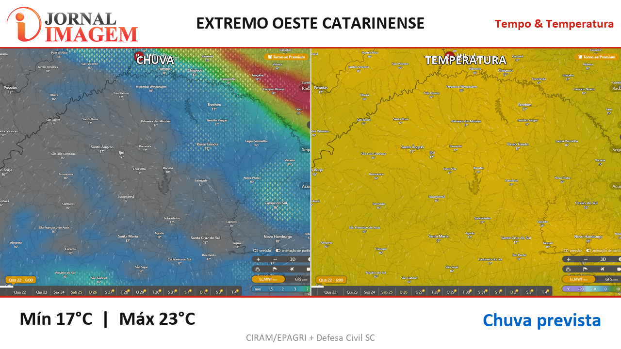 Previsão do Tempo — Extremo Oeste de SC — 22/07/2026