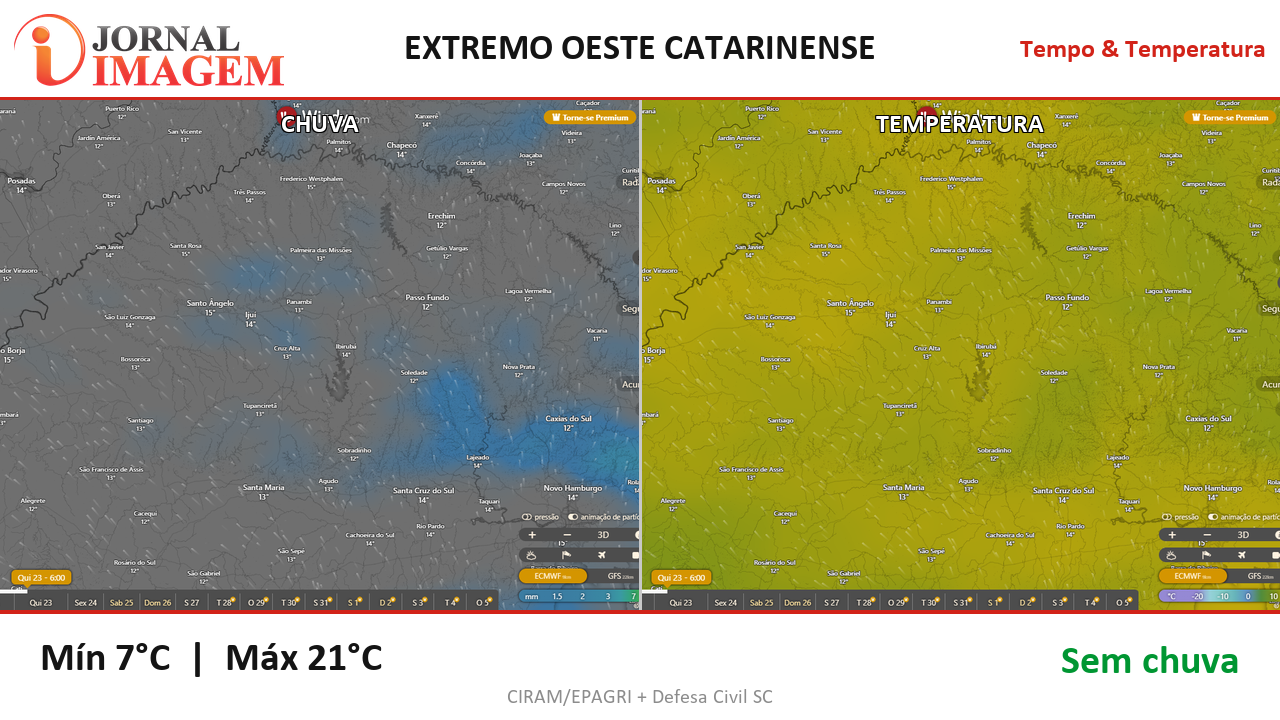 Previsão do Tempo — Extremo Oeste de SC — 23/07/2026