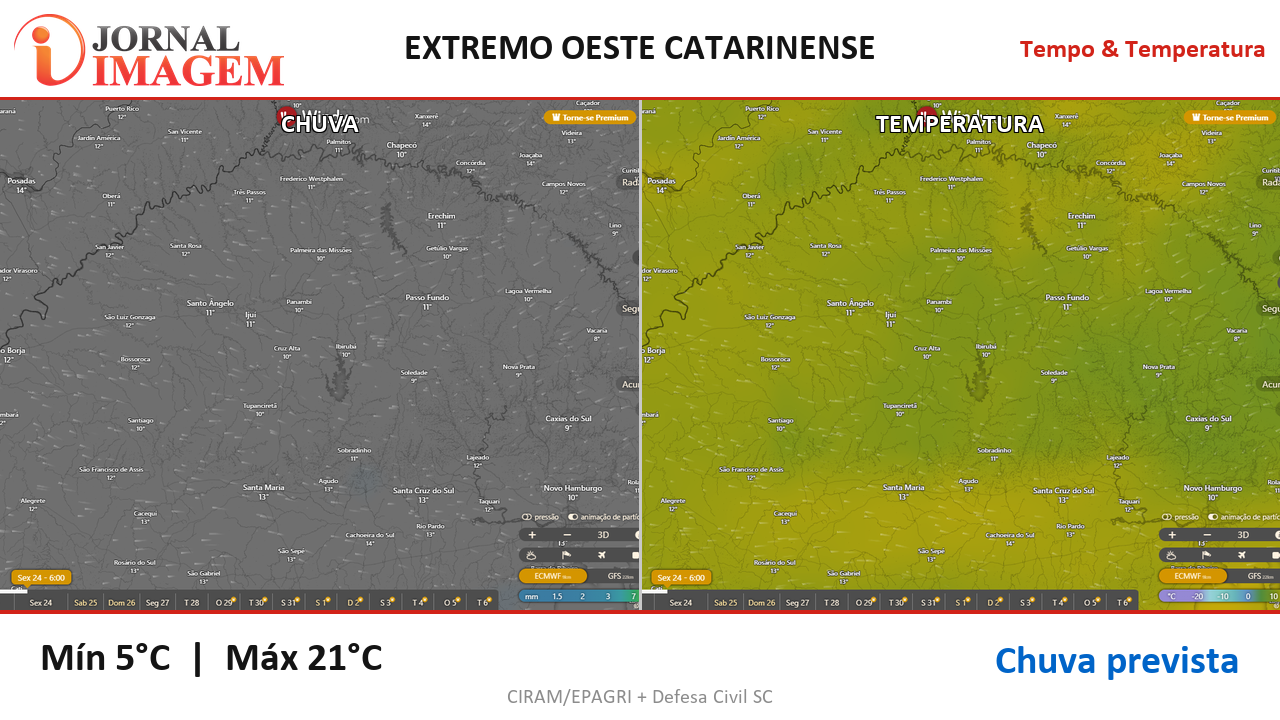 Previsão do Tempo — Extremo Oeste de SC — 24/07/2026