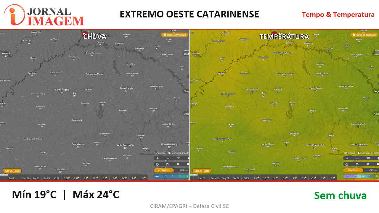 Previsão do Tempo — Extremo Oeste de SC — 25/07/2026