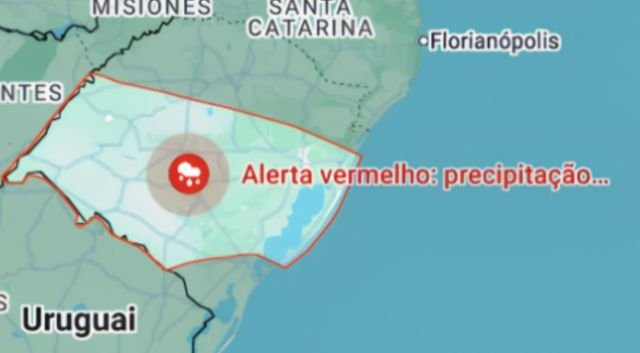 Inmet emite alerta vermelho para chuvas intensas no Rio Grande do Sul