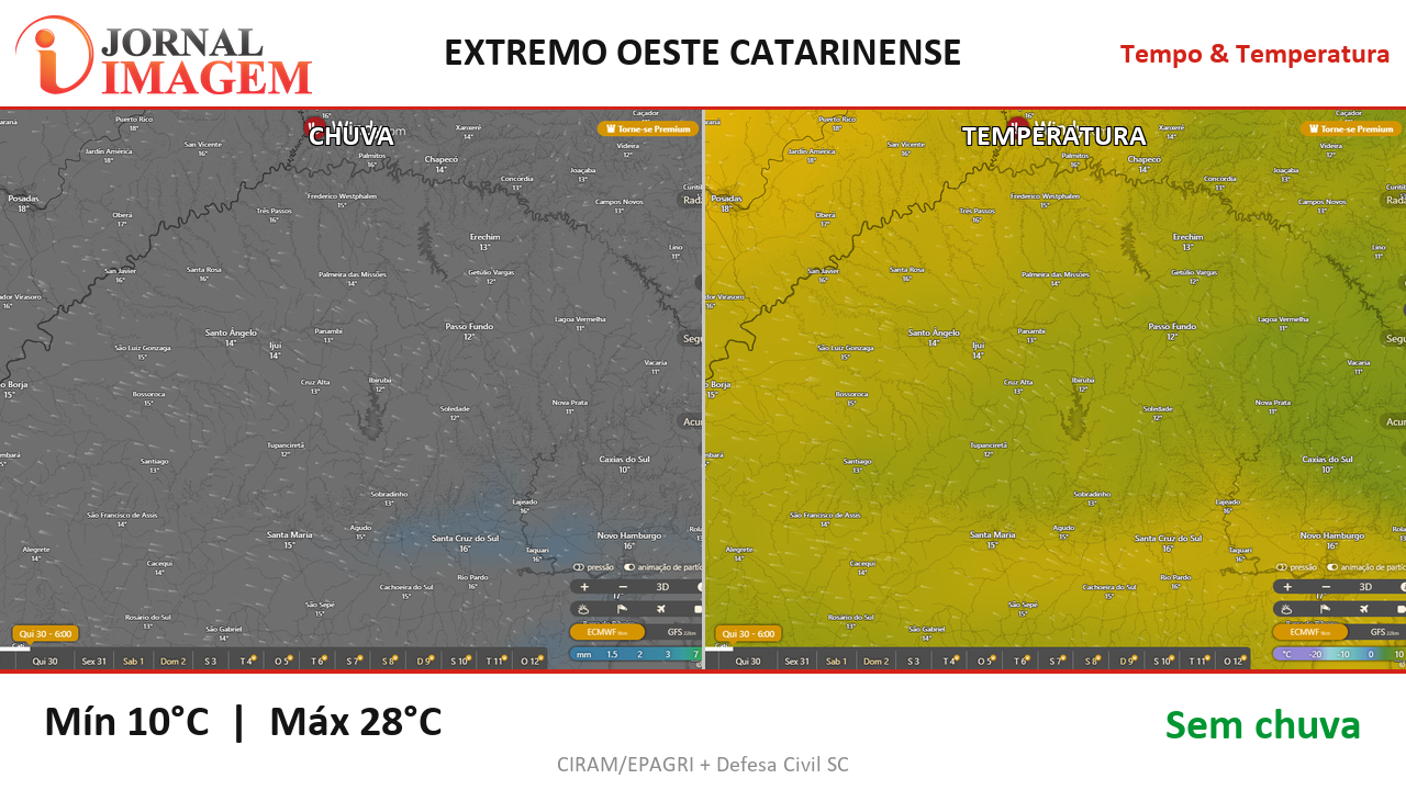 Previsão do Tempo — Extremo Oeste de SC — 30/07/2026