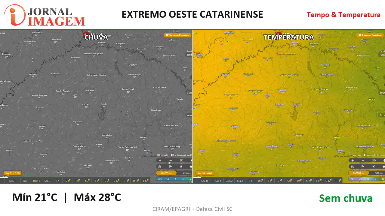 Previsão do Tempo — Extremo Oeste de SC — 31/07/2026