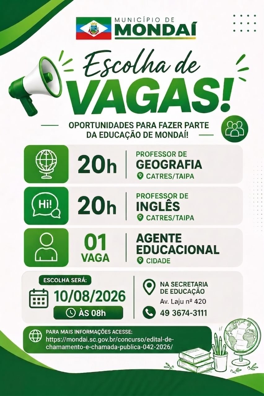 Chamada Pública para Contratação Temporária na Educação de Mondaí em 2026