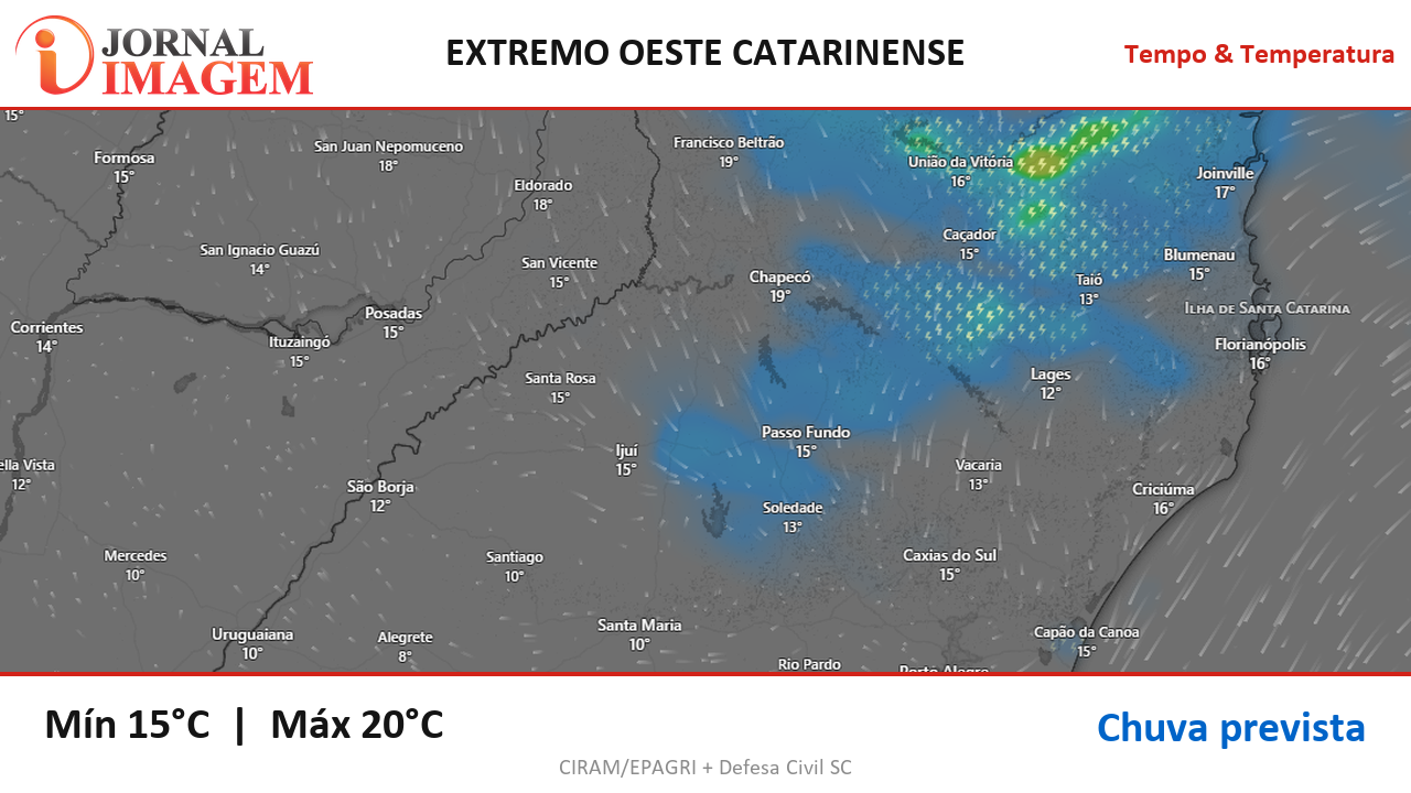 Previsão do Tempo — Extremo Oeste de SC — 08/08/2026