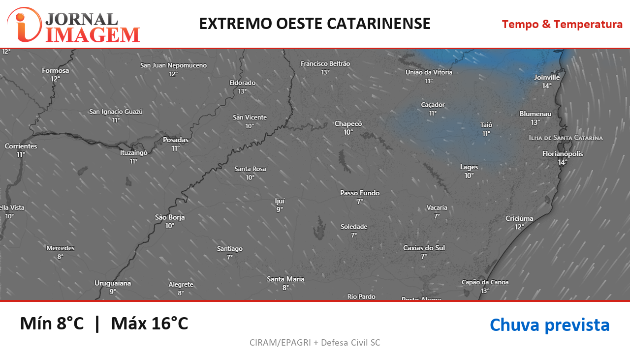 Previsão do Tempo — Extremo Oeste de SC — 10/08/2026