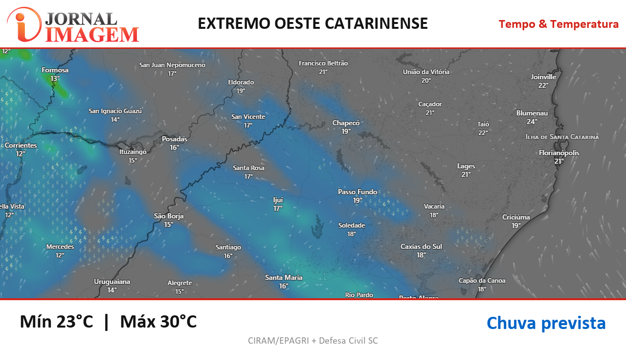 Previsão do Tempo — Extremo Oeste de SC — 19/08/2026