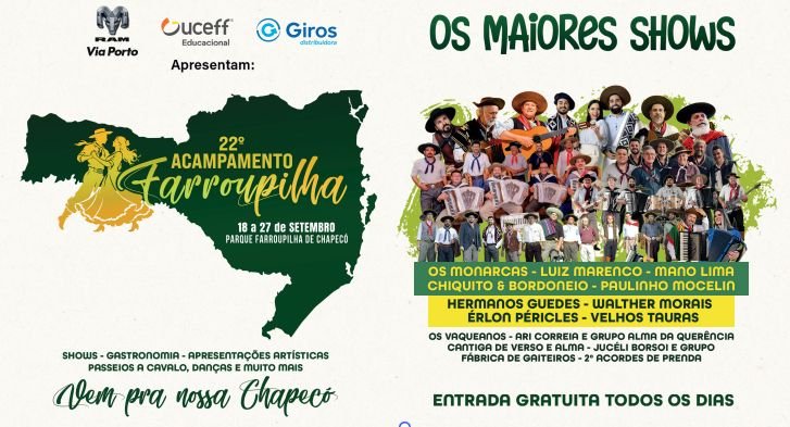 22º Acampamento Farroupilha de Chapecó começa em 18 de setembro com novidades