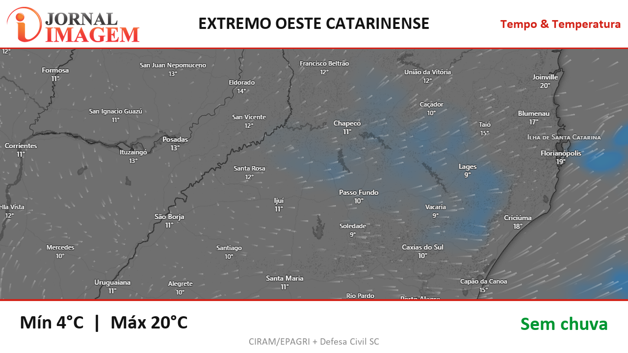 Previsão do Tempo — Extremo Oeste de SC — 21/08/2026
