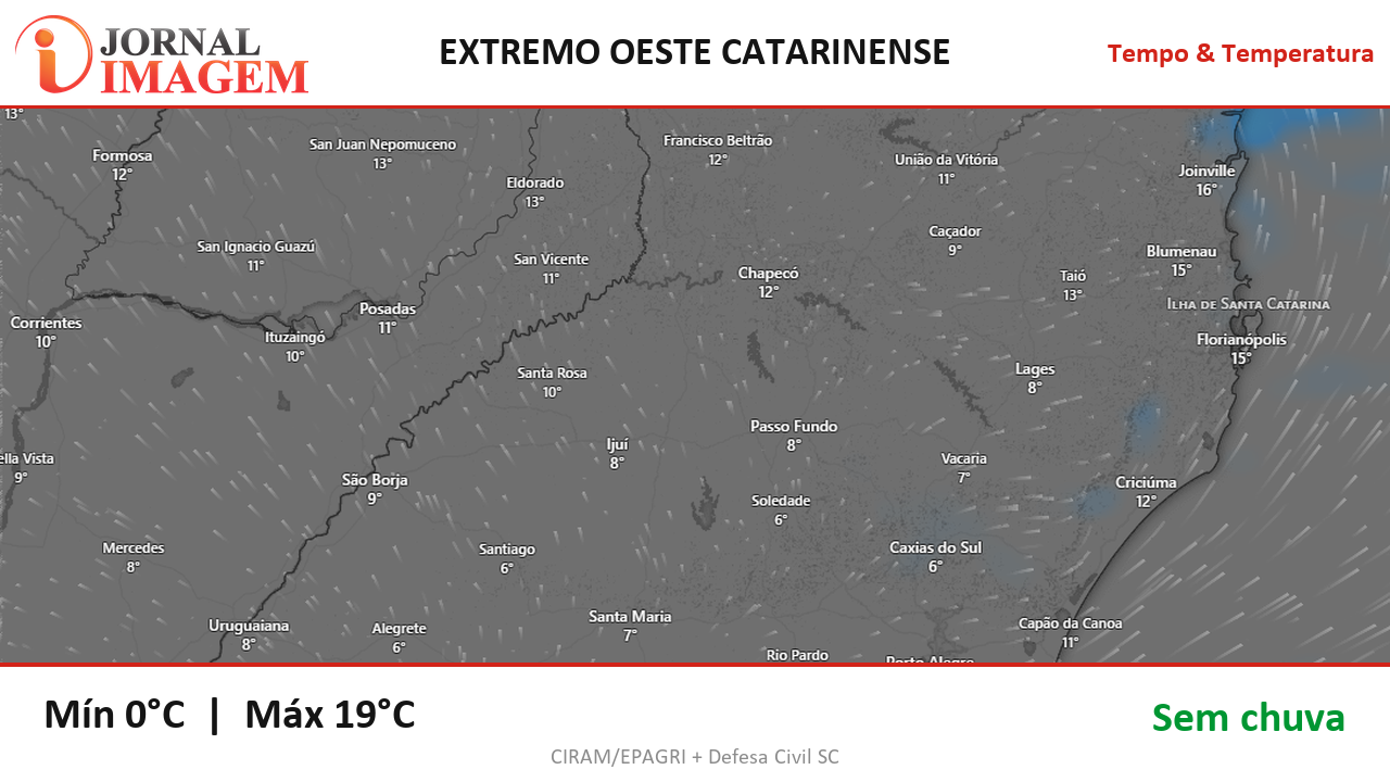 Previsão do Tempo — Extremo Oeste de SC — 22/08/2026
