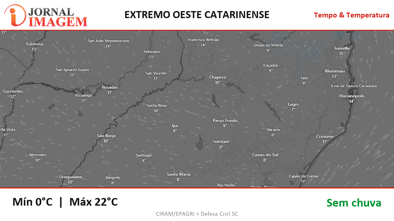 Previsão do Tempo — Extremo Oeste de SC — 24/08/2026