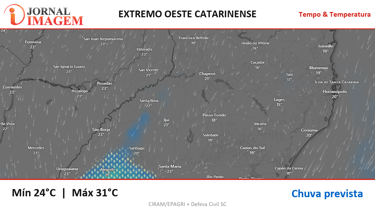 Previsão do Tempo — Extremo Oeste de SC — 27/08/2026