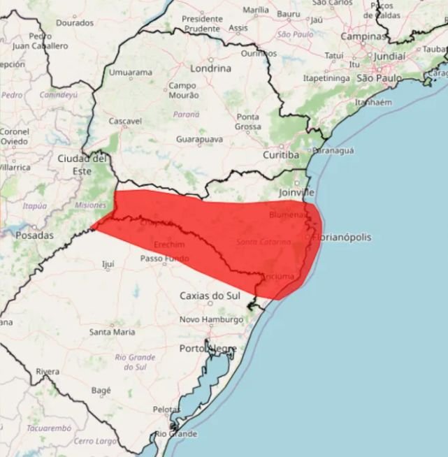 Alerta vermelho para chuva intensa em Santa Catarina e Rio Grande do Sul
