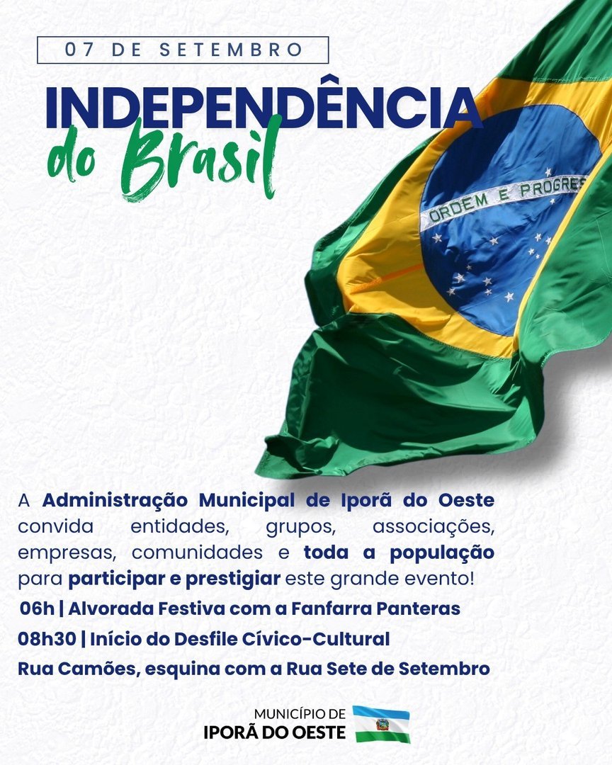 Iporã do Oeste prepara Desfile Cívico-Cultural de 7 de Setembro
