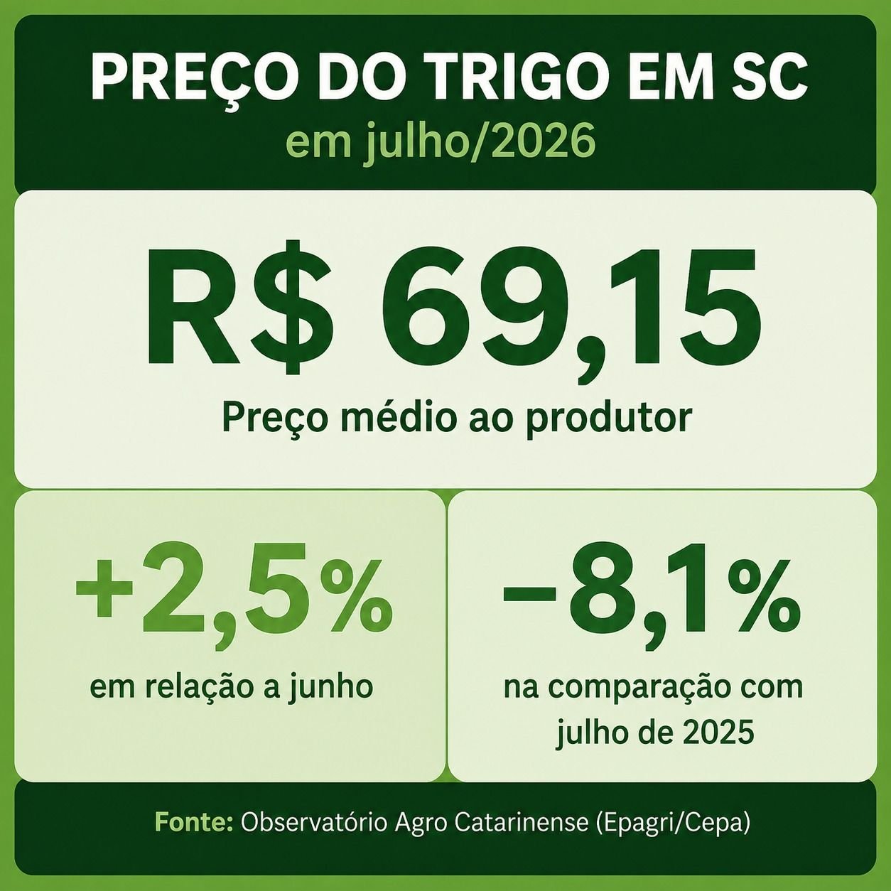 Preço do trigo sobe em SC, mas queda na área cultivada preocupa produtores