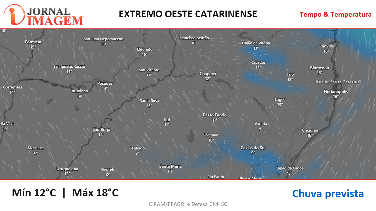 Previsão do Tempo — Extremo Oeste de SC — 13/09/2026