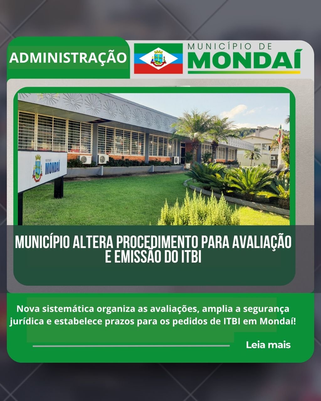 Município altera procedimento para avaliação e emissão do ITBI