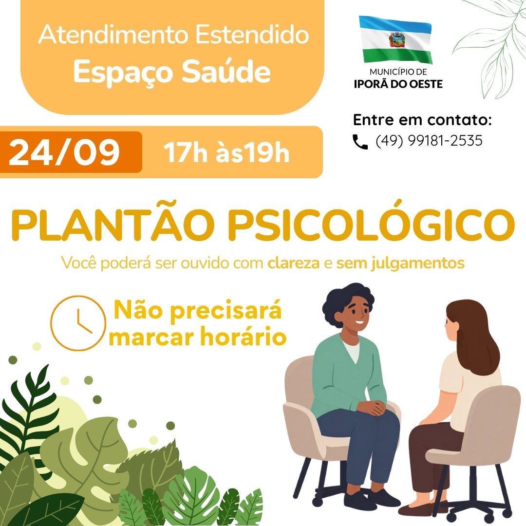 Nesta quinta-feira, 24 de setembro, o Espaço Saúde terá Plantão Psicológico, das 17h às 19h, durante o horário estendido
