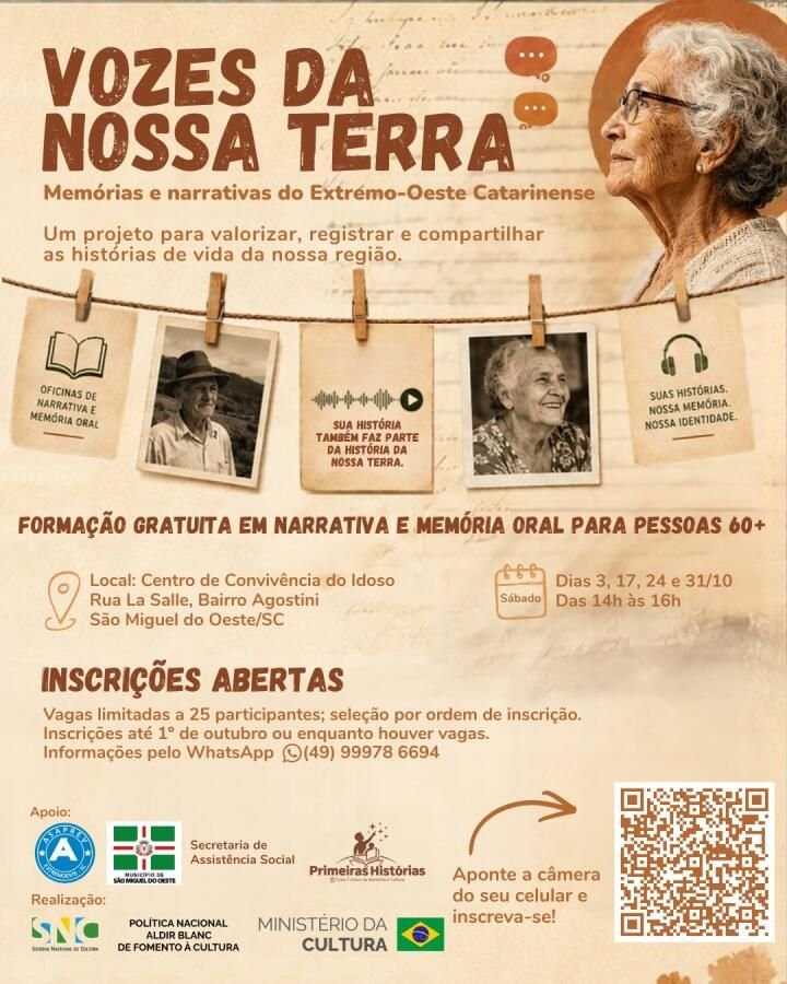Projeto Vozes da Nossa Terra busca preservar histórias do Extremo Oeste de SC