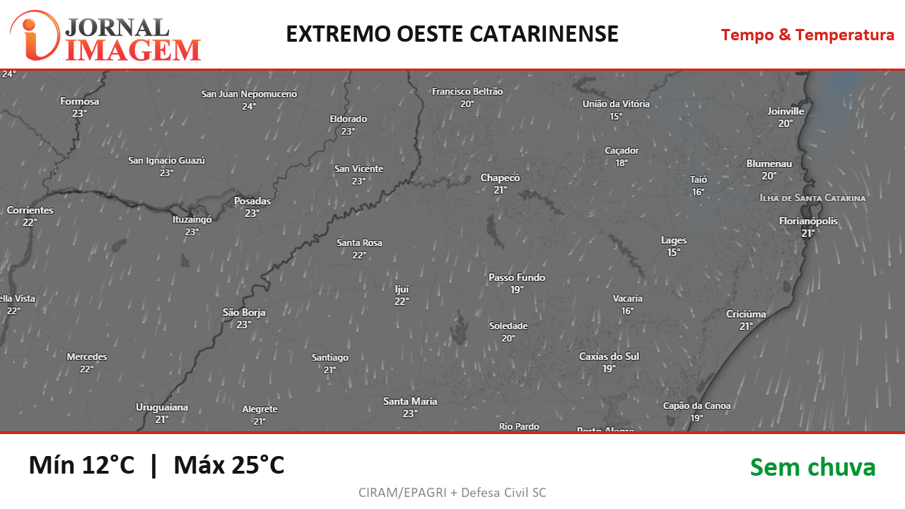 Previsão do Tempo — Extremo Oeste de SC — 25/09/2026