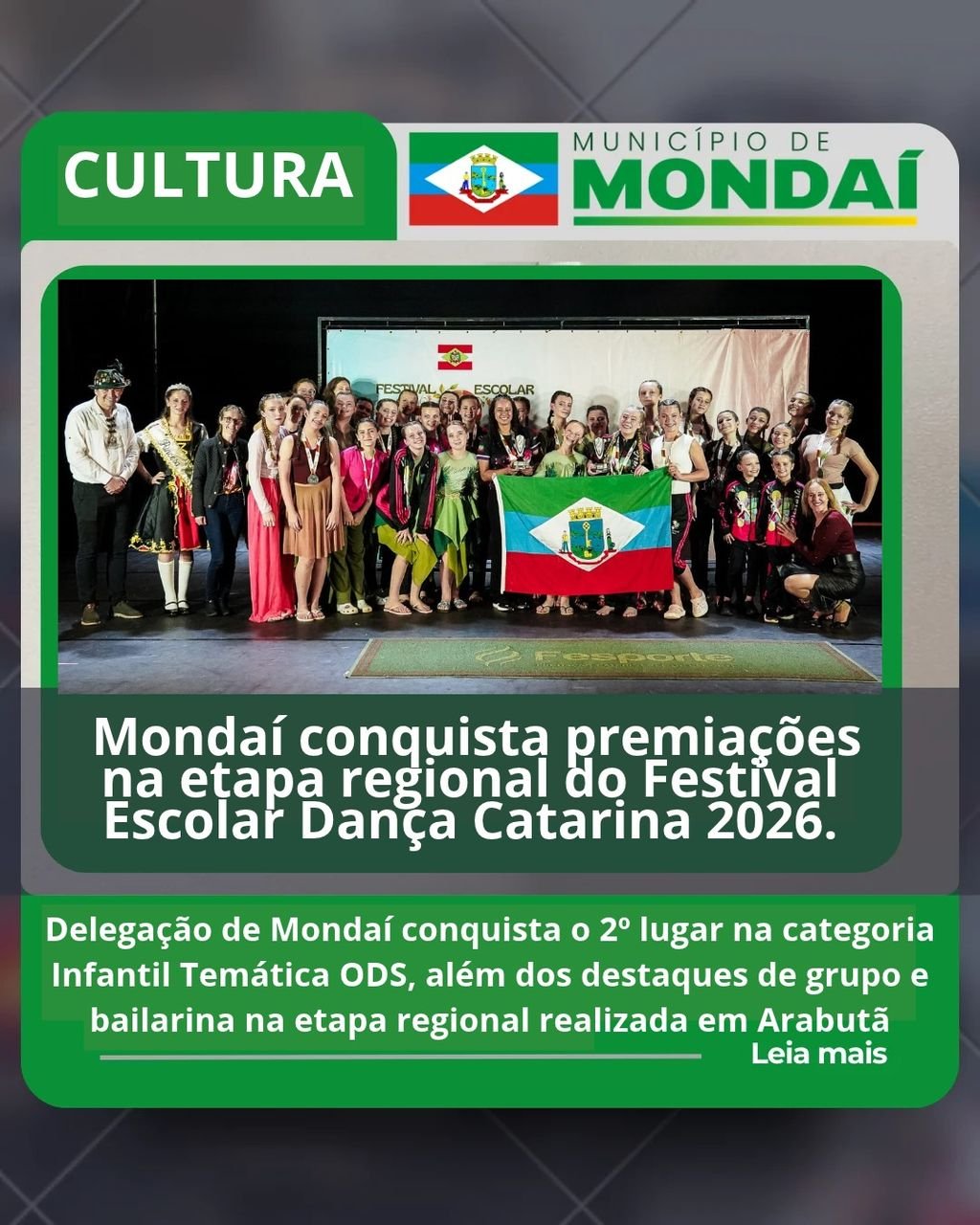 Mondaí brilha no Festival Escolar Dança Catarina 2026 com 2º lugar e prêmios