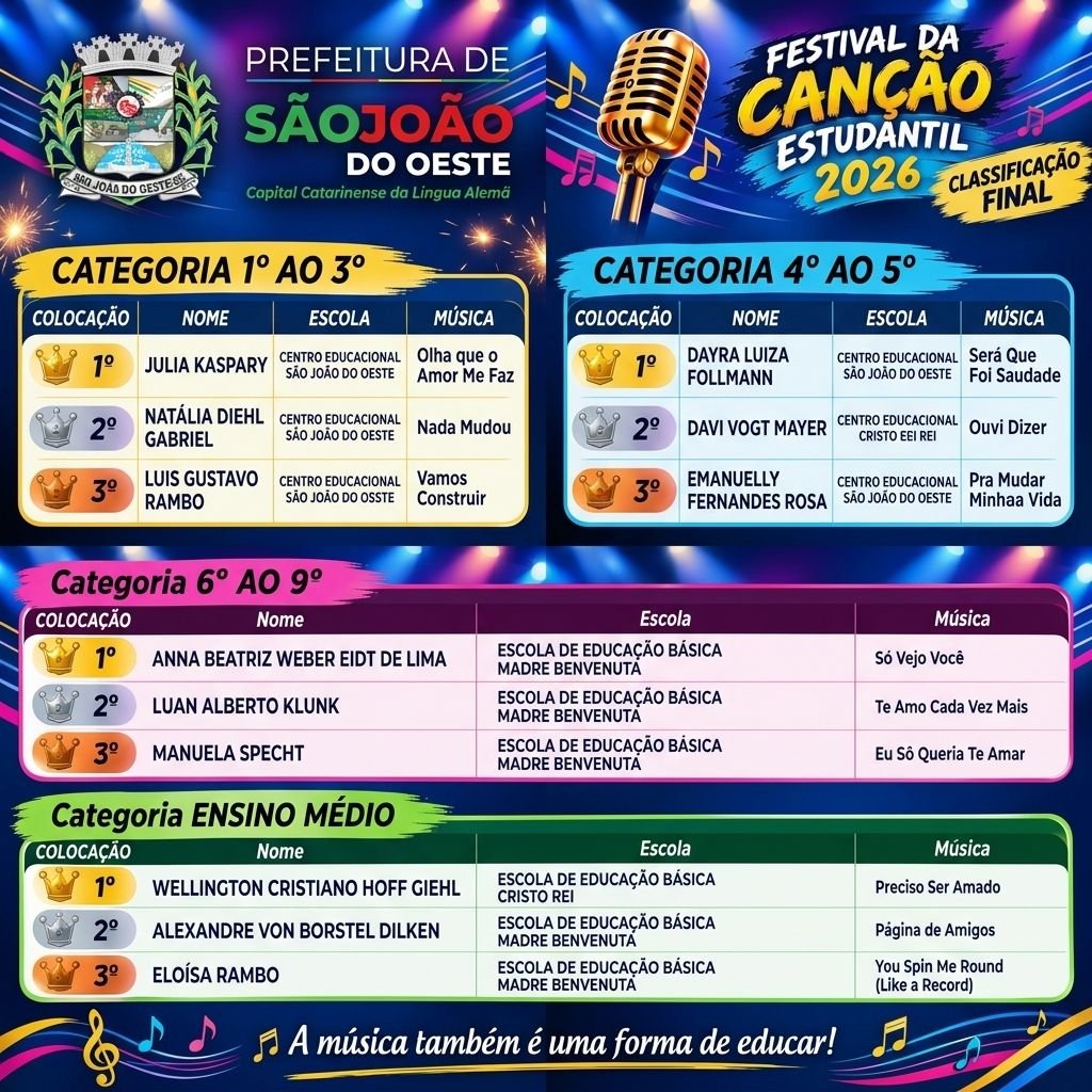Festival da Canção Estudantil reúne 32 calouros em São João do Oeste