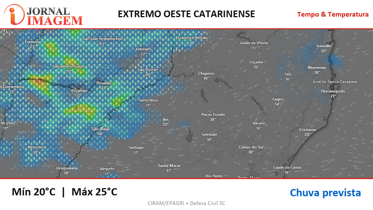 Previsão do Tempo — Extremo Oeste de SC — 21/10/2026