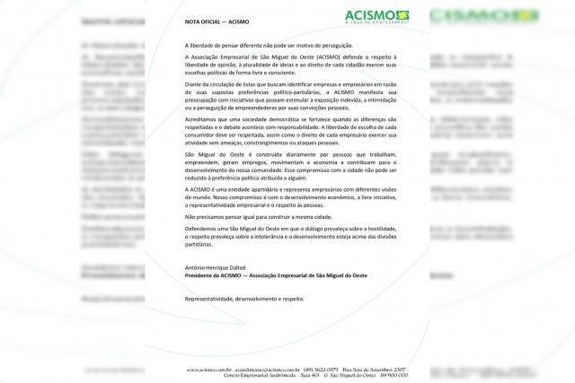 ACISMO e CDL se manifestam contra listas de boicote a empresas em São Miguel do Oeste