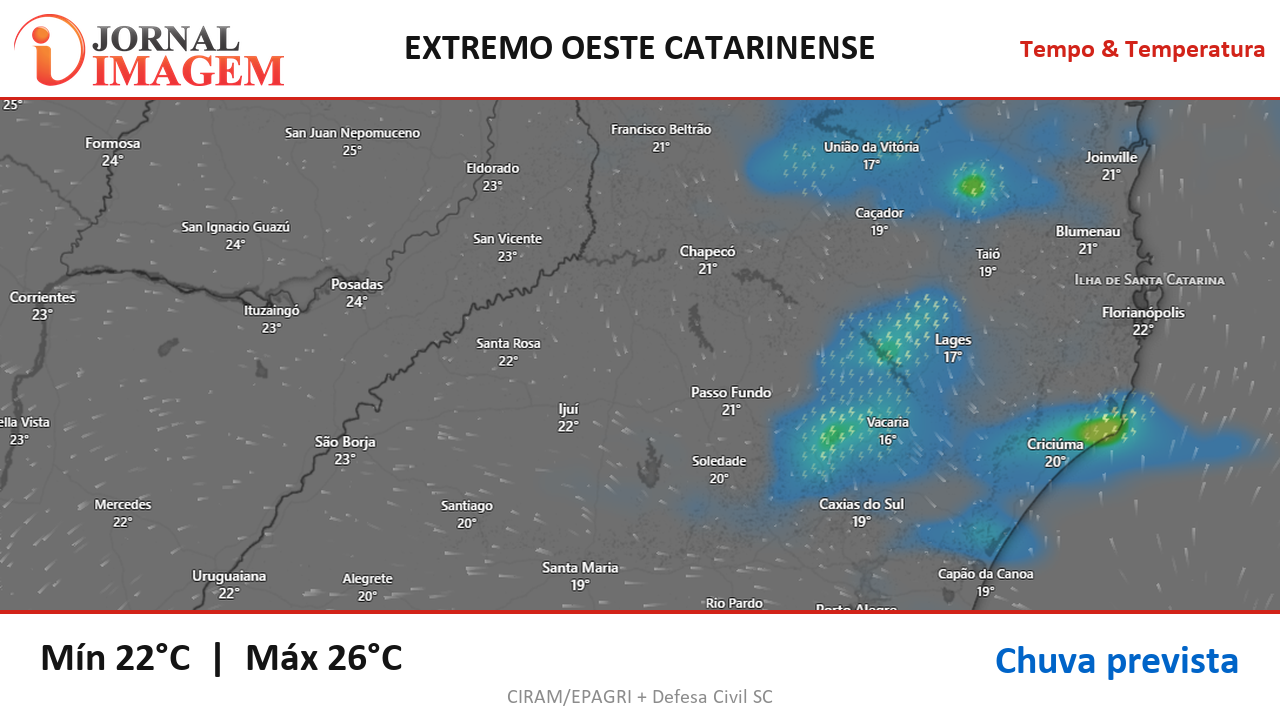 Previsão do Tempo — Extremo Oeste de SC — 31/10/2026